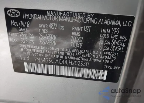 2020 Hyundai Santa Fe Sel from USA, damaged, VIN 5NMS3CAD0LH202330